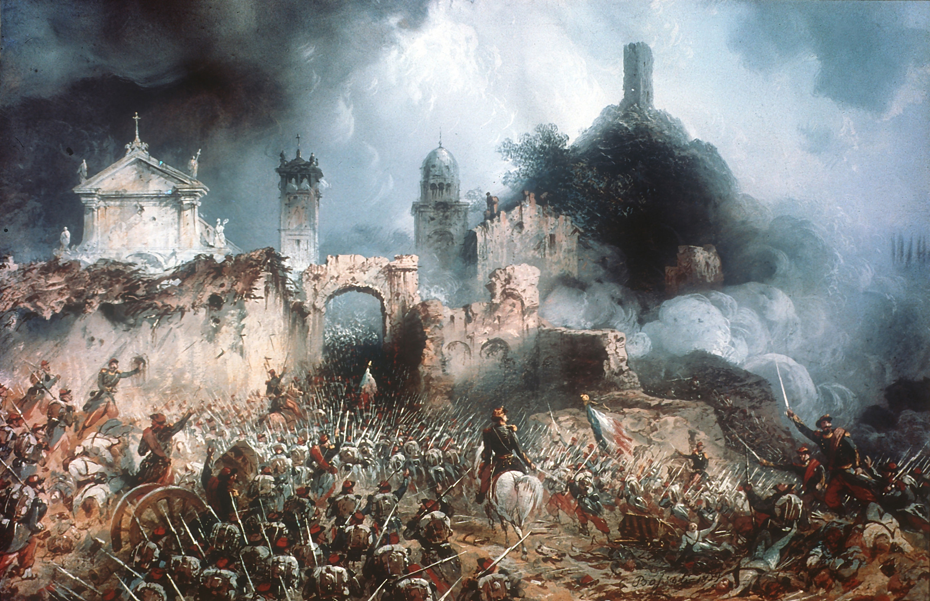 Gemälde "Ende der Schlacht von Solferino" von Carlo Bossoli